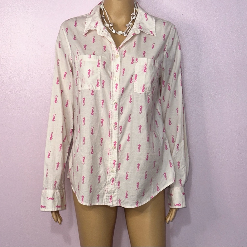 Women's Ivory and Pink Flamingo Print Blouse